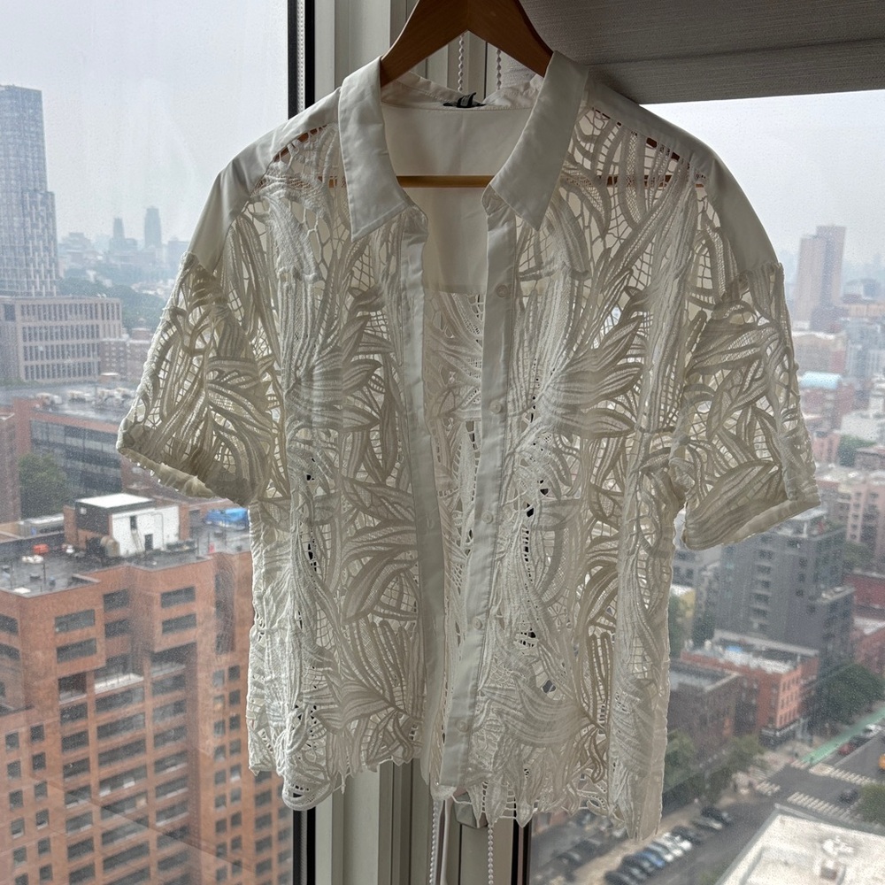 Express White Lace Button Down Shirt